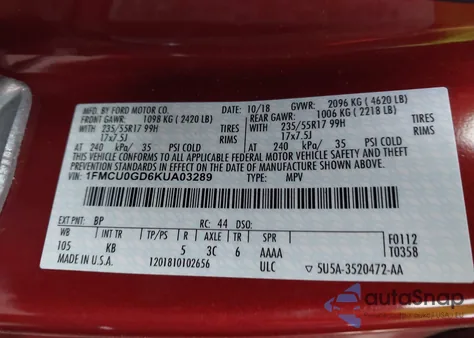 2019 Ford Escape Se из США, поврежденный, VIN 1FMCU0GD6KUA03289